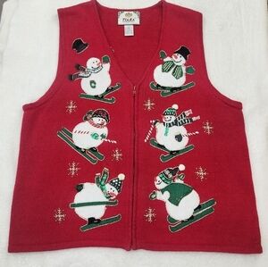 Vintage 2002 Tiara International Christmas Embroidered Red Snowman Sweater Vest